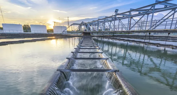 Water Treatment Plant process at sunset